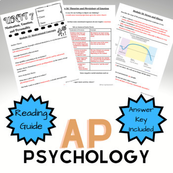 Preview of AP Psychology Unit 7: Motivation, Emotion, and Personality Reading Guide Myers 