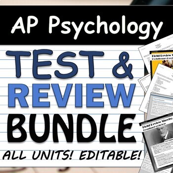 Preview of AP Psych / AP Psychology EDITABLE Unit Test & FRQ Bundle