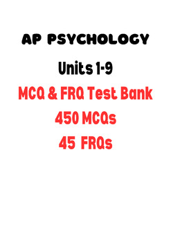 Preview of AP Psychology- Units 1-9 Full Year Test Bank Bundle FRQ MCQs