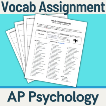 Preview of AP Psychology - Vocabulary Assignment (Unit 8: Clinical Psychology)