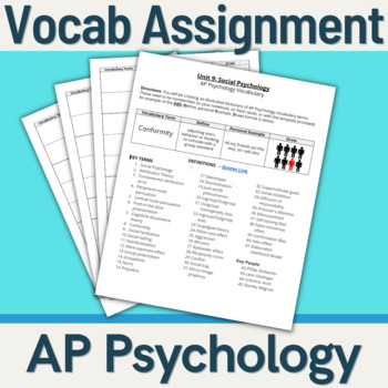 Preview of AP Psychology - Vocabulary Assignment (Unit 9: Social Psychology)
