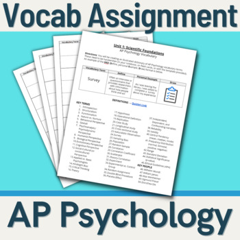 Preview of AP Psychology - Vocabulary Assignment (Unit 1: Scientific Foundations)
