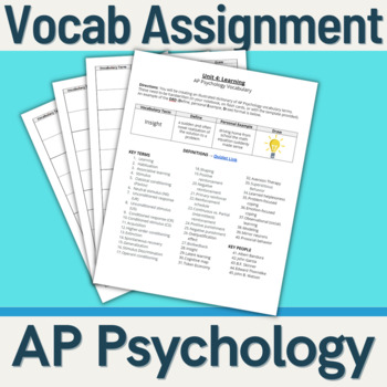 Preview of AP Psychology - Vocabulary Assignment (Unit 4: Learning)