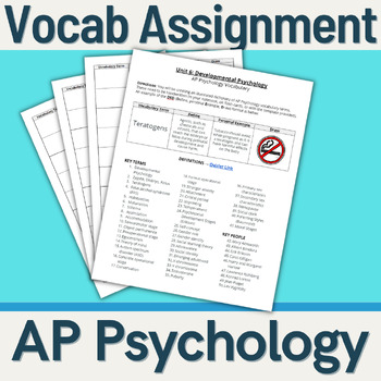Preview of AP Psychology - Vocabulary Assignment (Unit 6: Developmental Psychology)
