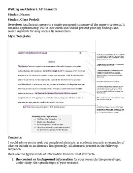 AP Research Abstract Writing Assignment Worksheet Organizer | TPT
