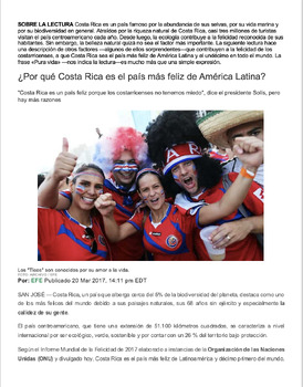 Preview of AP SPANISH: Desafíos "Costa Rica, el país más feliz" lectura + actividades