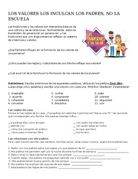 Preview of AP SPANISH: Las familia - Los valores se aprenden de los padres + actividades