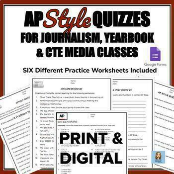Preview of Associated Press AP Style Quizzes 4 Journalism w/ Practice Worksheets & Kahoot