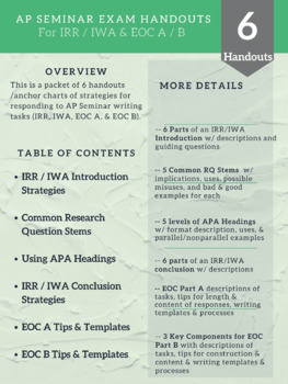 Preview of AP Seminar Exam Handouts for Writing Components (IRR/IWA, EOC A/B)