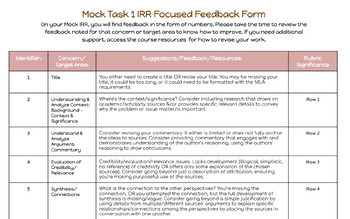 Preview of AP Seminar: Mock Task 1 Feedback Form: Individual Research Report (IRR)