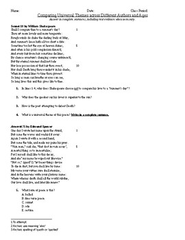 AP Sonnet and Theme and Song Analysis Work by The HS ELA Everything Shop