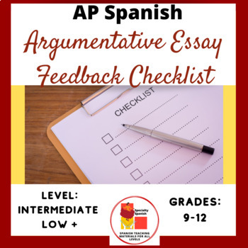 Preview of AP Spanish Argumentative Essay Feedback Checklist