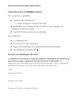 Preview of AP Spanish - Argumentative Essay Outline