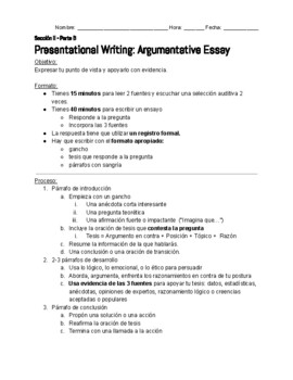ap spanish argumentative essay quizlet