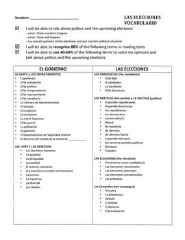 Preview of AP Spanish - El gobierno y las elecciones - Lista de vocabulario