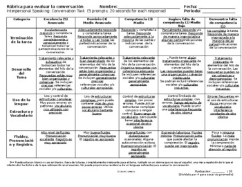 Preview of AP Spanish Language & Culture | Interpersonal Speaking Rubric in Spanish
