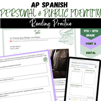 Preview of AP Spanish Language and Culture Reading Practice on Personal & Public Identities