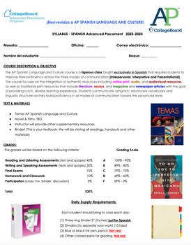 Preview of AP Spanish Language and Culture Syllabus | Digital and Editable