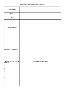 Preview of AP Spanish Literature Notes Template