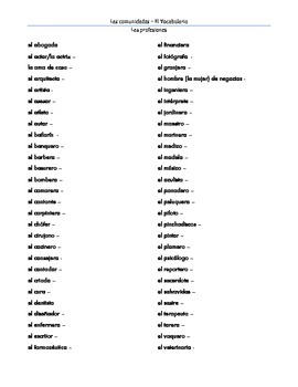 AP Spanish Professions Vocabulary List by VIVA LA VIDA | TpT