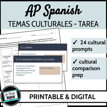Preview of AP Spanish Homework - Temas Culturales - Cultural Comparison Prep