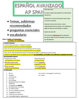 Preview of AP Spanish Themes vocabulary
