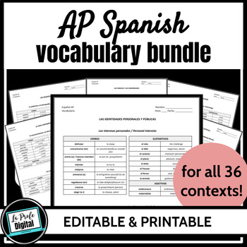 Preview of AP Spanish Vocabulary List Bundle - all 6 themes | vocabulario español AP vocab