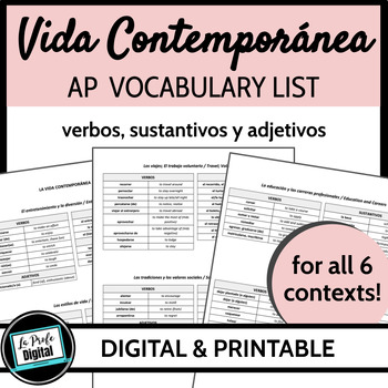 Preview of AP Spanish Vocabulary List - La Vida Contemporánea - vocabulario