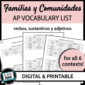 Preview of AP Spanish Vocabulary List - Las familias y las comunidades - vocabulario