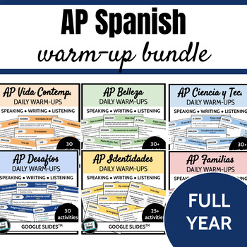 Preview of AP Spanish warm-ups FULL YEAR BUNDLE! - calentamiento bellringer activities