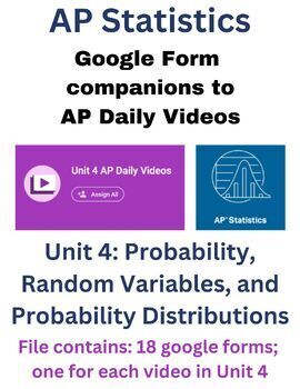 Preview of AP Statistics - AP Daily Videos: Unit 4 Google Form Companions - Probability