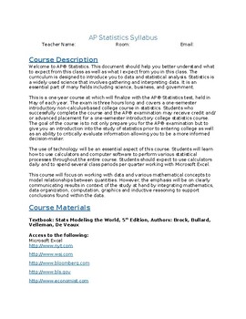 Preview of AP Statistics Comprehensive Syllabus-Editable