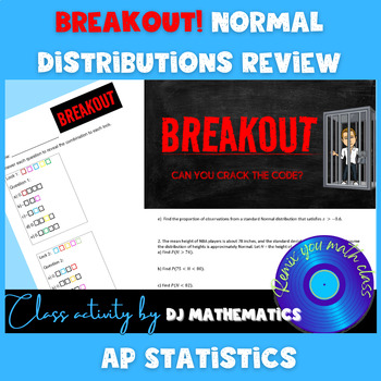 Preview of AP Statistics - Escape Room Breakout Game Normal Distributions Review