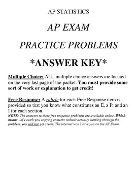 Preview of AP Statistics Exam Practice Problems ANSWER KEY