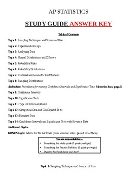 Preview of AP Statistics Exam Study Guide ANSWER KEY