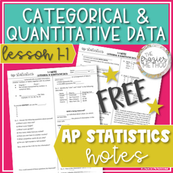 Preview of AP Statistics Notes - Categorical and Quantitative Variables, Data Table, FREE