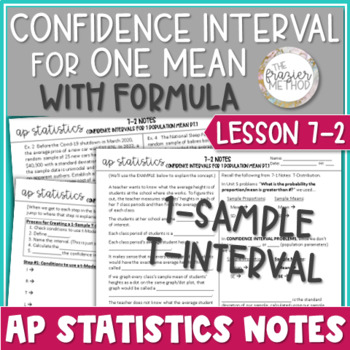 Preview of AP Statistics Notes - Confidence Interval for 1 Mean 1-Sample T-Interval Formula