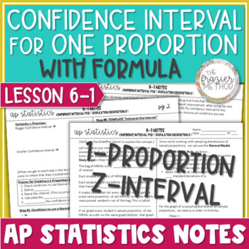 Preview of AP Statistics Notes - Confidence Interval One Proportion Z Interval Formula