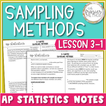 Preview of AP Statistics Notes - Sampling Methods : Stratified, Cluster, Systematic, Random