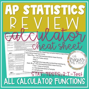 Preview of AP Statistics Review - Calculator Cheat Sheet for TI-84 Plus CE on AP Stats Exam