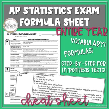 Preview of AP Statistics Review Vocabulary & Formulas for Entire Year, AP Stats Cheat Sheet