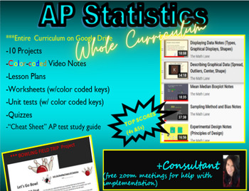 Preview of AP Statistics/Stats FULL Curriculum LINK (notes, wksts, PROJECTS) and Consultant