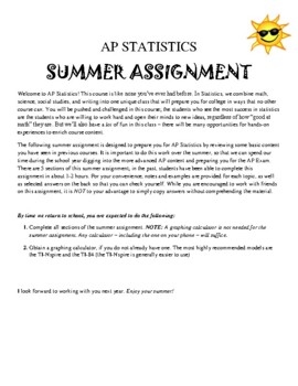 Preview of AP Statistics Summer Assignment