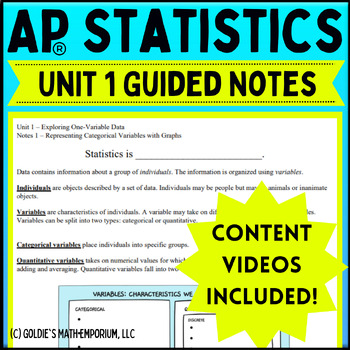 Preview of Goldie’s Unit 1 Exploring One Variable Data GUIDED NOTES for AP® Statistics