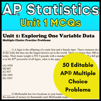 Preview of Goldie's AP® Statistics Multiple Choice Questions for Unit 1