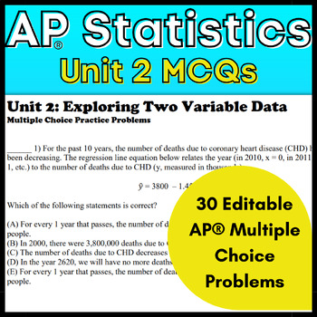 Preview of Goldie's AP® Statistics Multiple Choice Questions for Unit 2