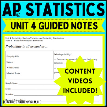 Preview of Goldie’s Unit 4 Probability and Random Variables GUIDED NOTES for AP® Statistics