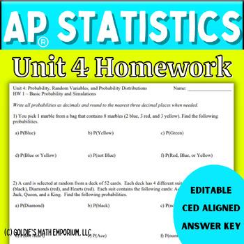 Preview of Goldie’s Unit 4 Homework for AP® Statistics