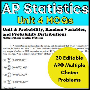 Preview of Goldie's AP® Statistics Multiple Choice Questions for Unit 4