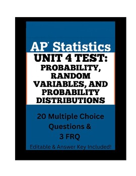 Preview of AP Statistics Unit 4 Test- Probability